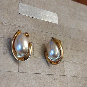 Napier Screw Back Faux Pearl Golden Earrings